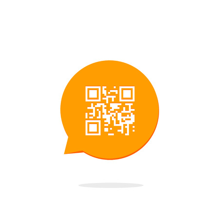 Qr code icon in orange speech bubble, concept of communication technology, flat style modern button design vector illustration isolated on white backgroundのイラスト素材
