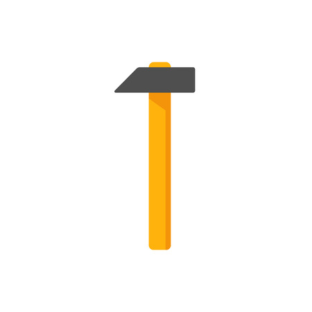 Hammer vector icon in flat style with wooden yellow handle, handicraft, craft symbol, repair equipment design isolated on white backgroundのイラスト素材