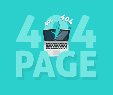 Abstract 404 error page vector illustration on blue background, page not found template design