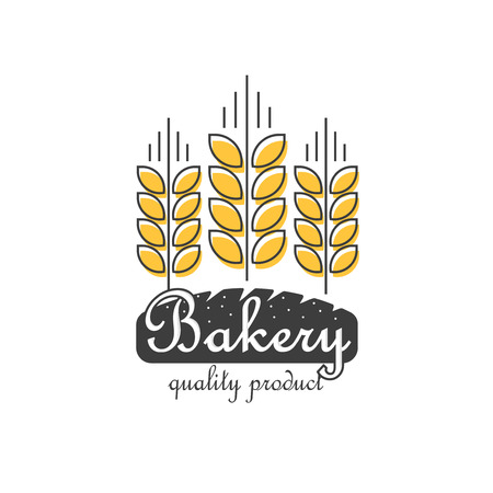 Bakery vector template isolated on white background, flat thin line style outline bakery food  with wheat and bread shape, modern creative trendy designのイラスト素材
