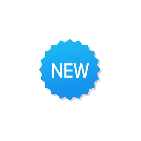New product badge isolated on white, flat blue color new label rosette promotion stickerのイラスト素材
