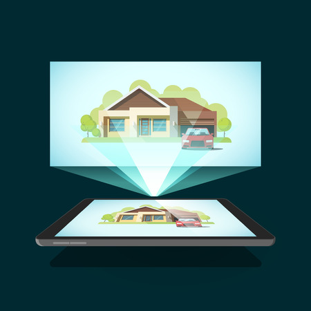 Tablet video projector vector illustration, concept of home cinema, film streamingのイラスト素材