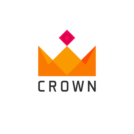 Crown vector isolated on white background, flat abstract geometric golden royal crown with purple jewel, creative trendy brand designのイラスト素材