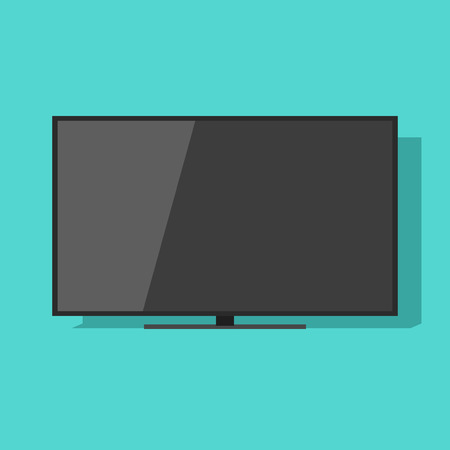 TV screen vector illustration isolated on green color background, black flat lcd television display or monitorのイラスト素材