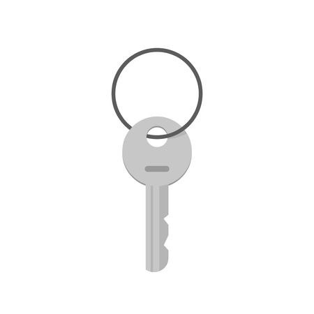 Key silver vector icon isolated on white background, grey key on ring illustration flat cartoon designのイラスト素材