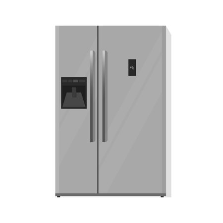 Refrigerator vector illustration isolated on white background, silver grey fridge with two doors flat cartoon designのイラスト素材