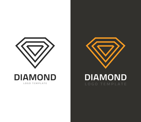 Diamond vector illustration isolated on white and dark background, jewel icons flat outline line style, concept of jewelry brand sign, geometric creative jewellery symbolのイラスト素材