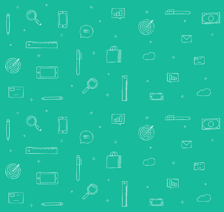 Icons background vector illustration, set of sketch doodle icons backdrop line outline style for analytics, finance or statistics designのイラスト素材