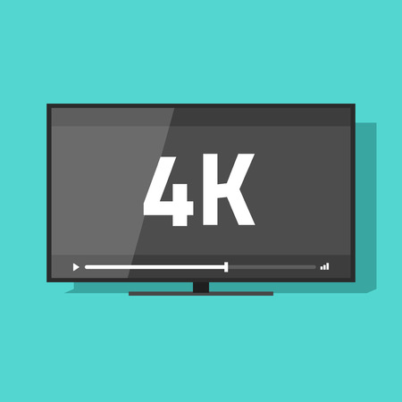 Flat screen tv with 4k Ultra HD video technology vector icon, led television display with high definition digital tech symbolのイラスト素材
