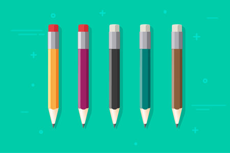 Pencils set isolated, flat cartoon color pencil with rubber.のイラスト素材