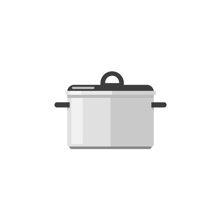 Kitchen pan vector icon isolated on white background, flat cartoon saucepan illustrationの写真素材