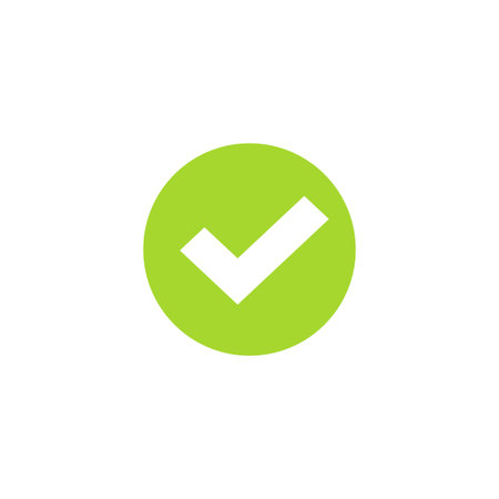 Tick icon in green circle vector symbol, green round checkmark isolated on white background, checked...