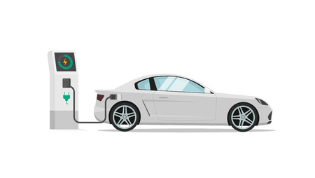 Electric car charging station vector illustration isolated, auto or automobile power chargerのイラスト素材