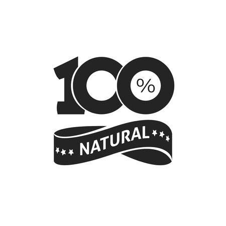 100 percent natural vector green label black and white stamp or rubber isolated, 100 percent natural sticker or logo symbol design, number 100のイラスト素材