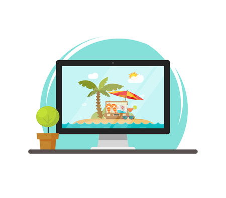 Computer screen with beach resort designのイラスト素材