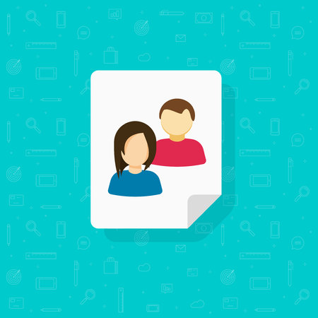 Visitors icon vector, flat cartoon users group or persons on document, concept of audience data symbol, customers management isolatedの写真素材