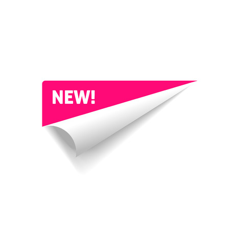 Folded corner vector, rolled paper sticker with new text sign isolated on white backgroundのイラスト素材
