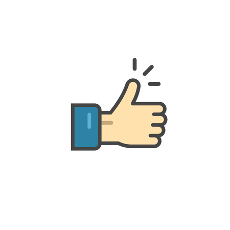 Thumb up icon vector symbol, thin line outline thumbs-up or like sign with hand finger isolatedのイラスト素材