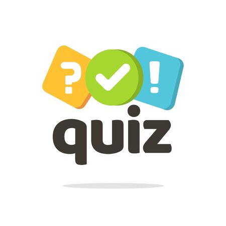 Quiz logo icon vector symbol, flat cartoon bubble speeches with question and check mark signs as competition game or interview logotype, poll or questionnaire insignia isolatedのイラスト素材