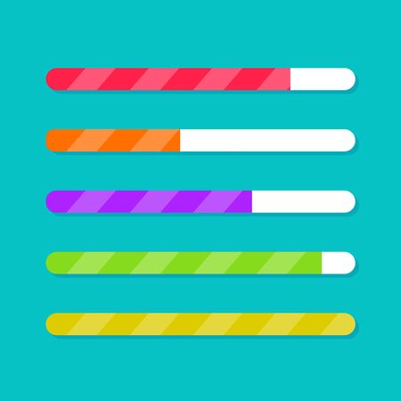 Progress bar vector set, fat cartoon ui graphic element isolated, idea or loader, downloading or updating control indicatorのイラスト素材