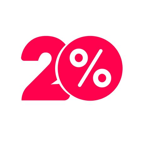 Twenty percent off discount or offer label vector promotion, flat red number 20 with price save percentage sign icon or banner modern simple emblem designのイラスト素材