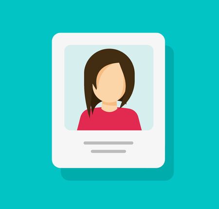 Personal profile document with photo id or my account vector icon isolated, flat cartoon paper card with person details or information data, idea of customer or client info, resume note modern designのイラスト素材