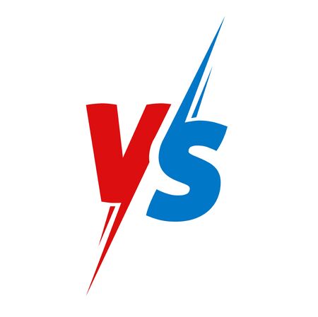 Vs or versus text for battle or fight game vector flat cartoon red blue color symbol design emblem isolatedのイラスト素材