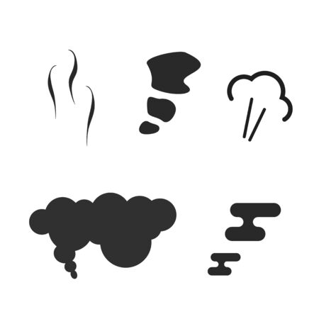 Air puff pressure smoke icons set or comic steam explosion collection vector flat cartoon illustration blank and white, steam or vapor smell fume blast symbols isolatedのイラスト素材