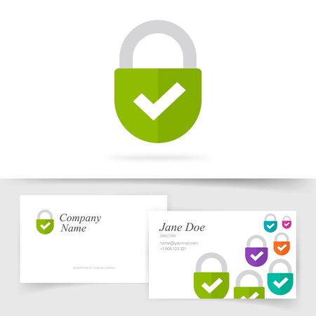 Lock logotype as trust protected company logo or padlock secure brand symbol for privacy and private business guard on visiting card design vector illustration imageのイラスト素材