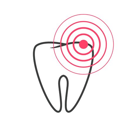 Tooth pain icon vector or toothache disease ache dental logo symbol line outline art illustration isolated on white clipartのイラスト素材