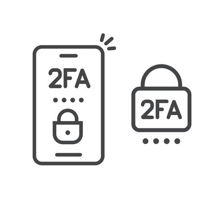 2fa icon line password secure login authentication verification vector outline art or sms push code messages symbol on smartphone mobile phone isolated, two factor or multi factor cellphone image