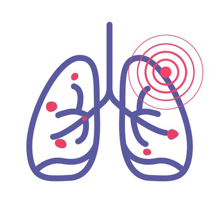 Lungs cancer pain illness or lung pneumonia and bronchitis tuberculosis pulmonary disease vector line outline art icon illustration, concept of medicine or medical respiration infection of organ imageのイラスト素材