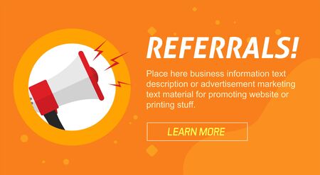 Referrals program marketing advertising banner with loudspeaker information announcement vector illustration design, concept of affiliate web promotion invitation poster template imageのイラスト素材