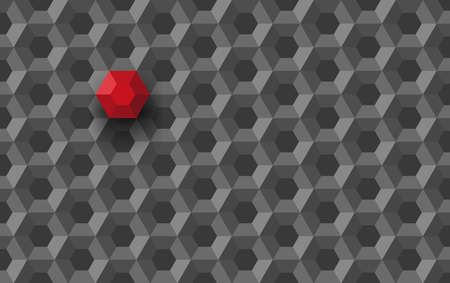 Honeycomb polygon technology structure abstract with red unique different hexagon integrated part as unique another solution concept vector 3d illustration, digital module hexagonal pattern imageのイラスト素材
