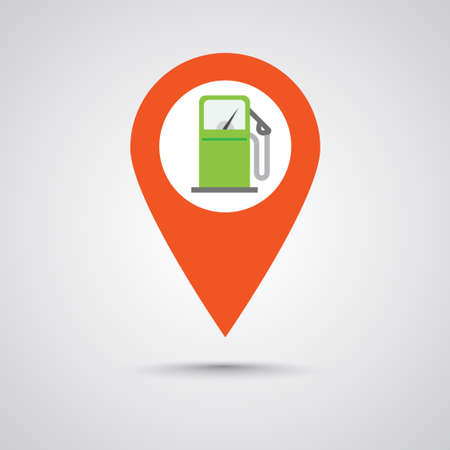 Gas petrol fuel station pin pointer marker icon vector, gasoline refill pump map location position place sign, locator symbol flat cartoon isolated pictogram imageのイラスト素材