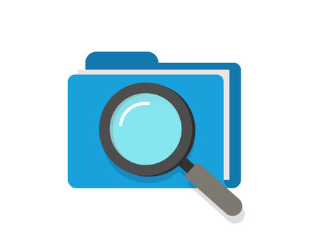 Scan or inspection of file folder documents vector icon concept, audit review investigation of archive, analyzing check of law legal documentation, find or search symbol modern design imageのイラスト素材