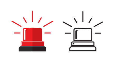 Emergency or police flasher siren light flat cartoon and line outline stroke style design illustration isolated on white, ambulance caution alert red flashing element clipartのイラスト素材