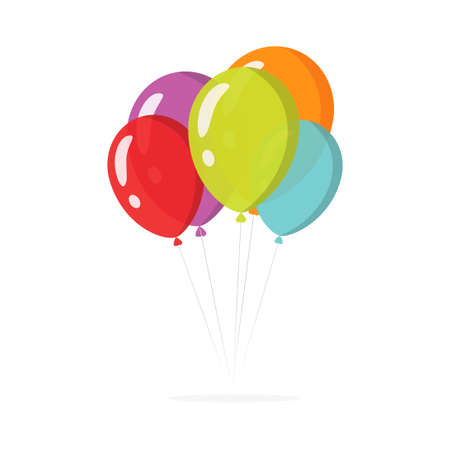 Balloons bunch for birthday party flying colorful flat cartoon illustration isolated on whiteのイラスト素材