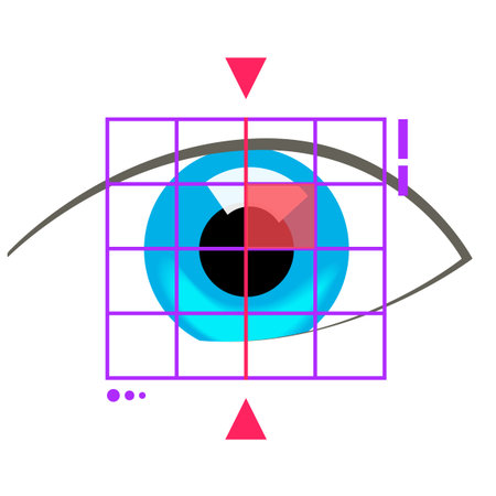 Eye scanning identity technology or medical healthcare eyesight test check vector flat cartoon...