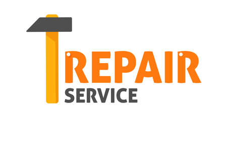 Maintenance or repair service sign vector illustration flat cartoon style, the idea of construction service emblem icon with hummer and textのイラスト素材