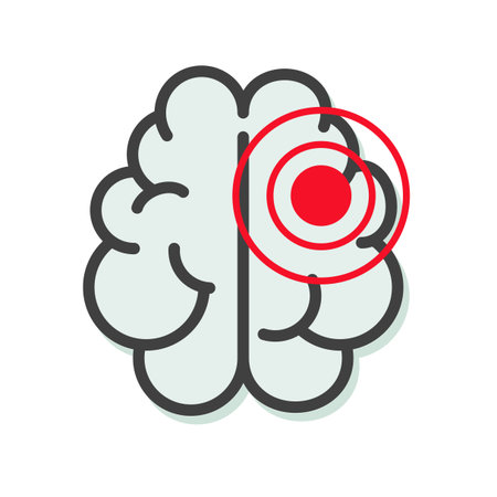 Brain tumor or cancer illness icon or migraine disease vector line outline art illustration, stroke...