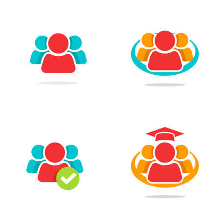 Leadership teamwork union of people concept or abstract social team network community icon idea vector flat cartoon illustration, family support or partnership group cooperation emblem, educationのイラスト素材