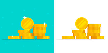 Pile of money coins vector illustration icon isolated or gold metal cash stack heap clipart cut out object on white and color background in flat cartoon style designのイラスト素材