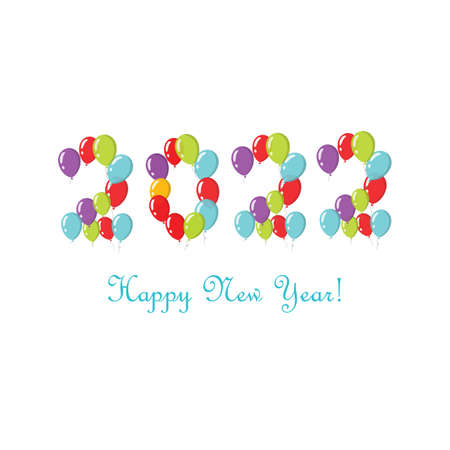 New year 2022 number from fun comic balloons for child kids christmas or xmas party celebration poster design vector illustrationのイラスト素材