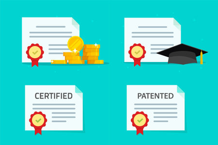 Fund grant money as financial aid help opportunity vector icons or diploma and quality certified...