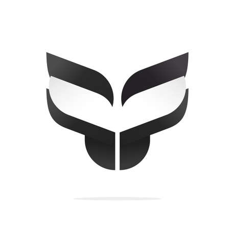 Abstract flower geometric petal black icon or butterfly insect animal head face icon on white background, idea of eagle bird brand symbol or wings sign creative modernのイラスト素材