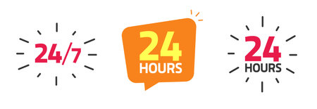 24 by 7 hour open work time service icon vector or 24h hrs a day clock  as emergency or delivery...