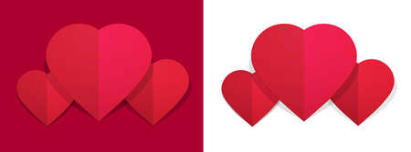 Heart paper flat card design vector for saint valentines day 3d icon red color as origami style cutout graphic with shadow isolated on white background illustration set imageのイラスト素材