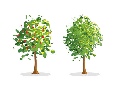 Trees vector graphic green isolated cut out object on white background illustration, abstract cartoon plant leaves clipart closeup modern design imageのイラスト素材