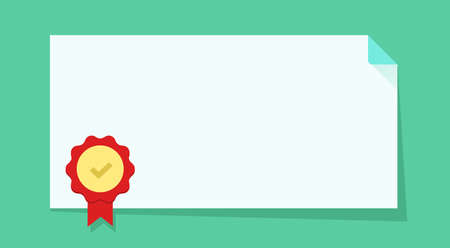 Certificate template flat vector award or achievement winner blank frame, voucher coupon document with red seal stamp or graduation honor competition card, premium best trophy empty copy space imageのイラスト素材